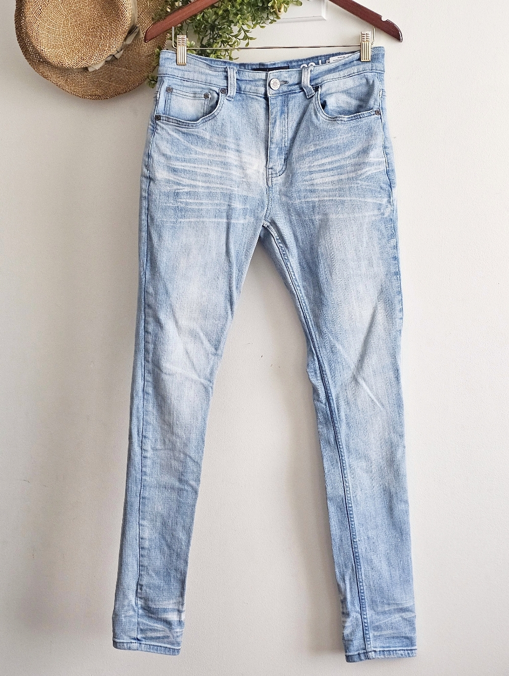 Serenede Light Wash Skinny Jeans 32 Distressed Stretch Denim Men